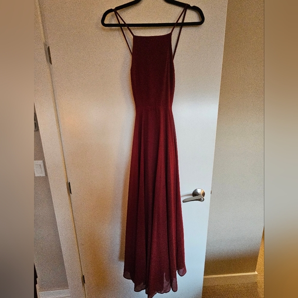 Lulu's Burgundy Halter Bridesmaid Dress - Picture 6 of 14